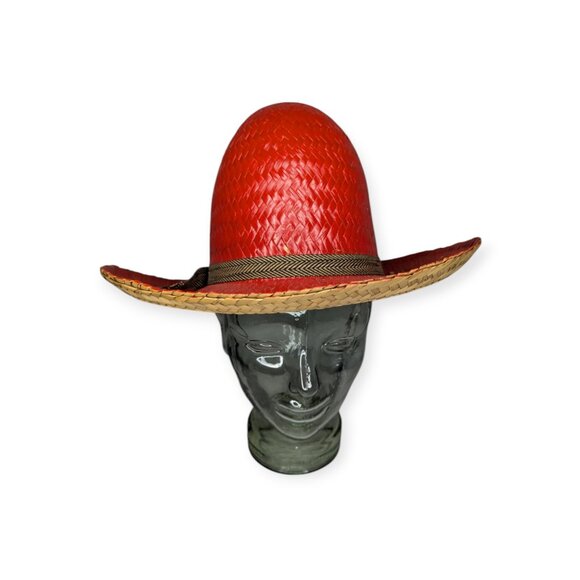 Vintage American Harvest Hat Co Sun Toppers Red Woven Straw Hat Size Medium - Picture 2 of 14
